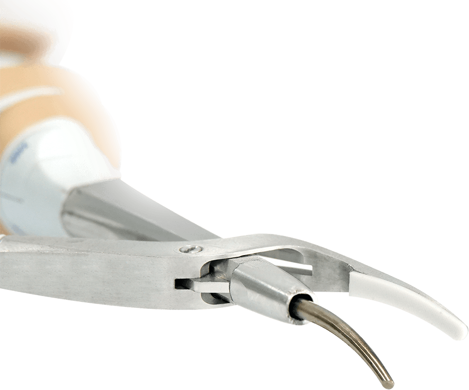 Detail of the curved tip of ultrasonic scissor scalpel